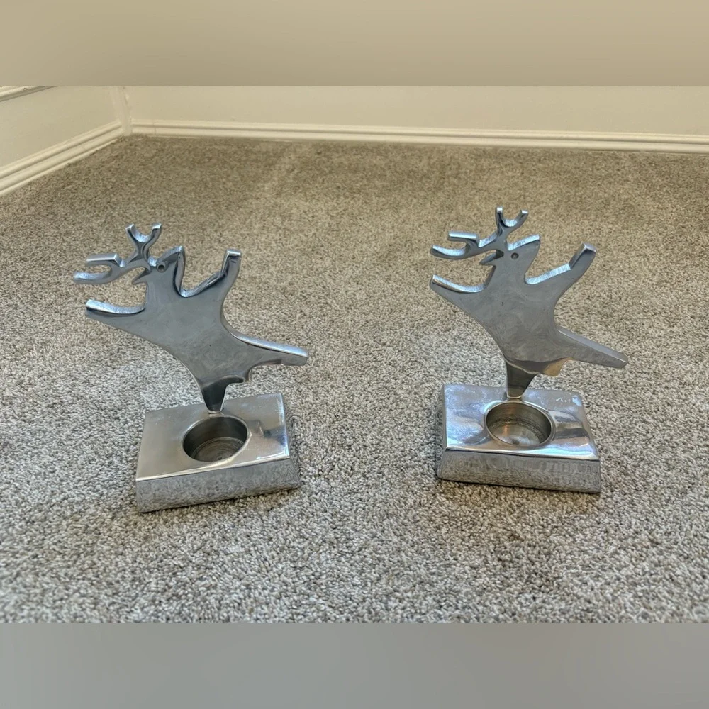 Crate And & Barrel Dancing Reindeer Candle Holder Tea‎ light Set Decor 6